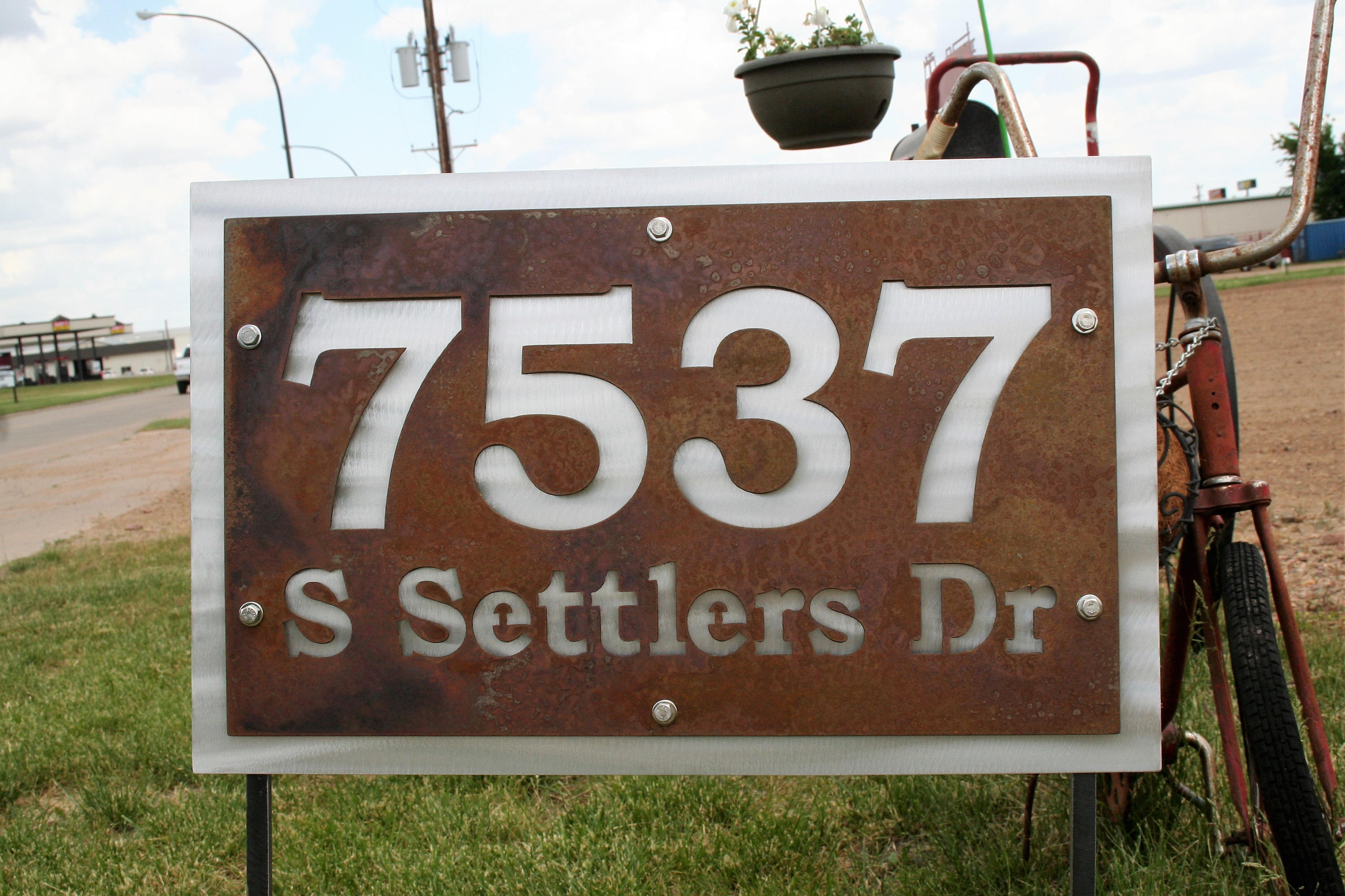 Rustic Address and Street Number Sign on Yard Stake