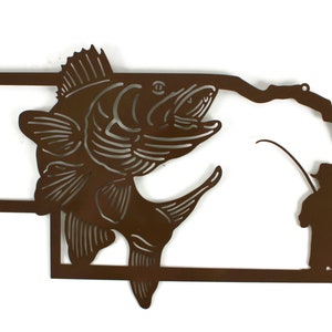 Nebraska Walleye Fishing Metal Wall Art Sign 22 Inches Wide