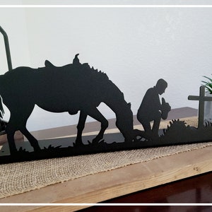 Praying Cowboy Free Standing Metal Decor 16 Inches Wide image 1