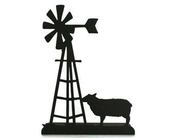 Windmill and Sheep Tabletop Metal Home Decor 14.75 Inches Tall