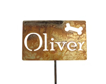 Customizable Metal Pet Memorial Stake with Bone 20 to 48 Inches Tall