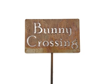 Bunny Crossing Metal Garden Stake Sign, Small to XL