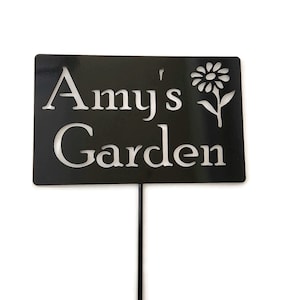 Letrero de metal para jardín con texto personalizado y flores, de 20 a 48 pulgadas de alto