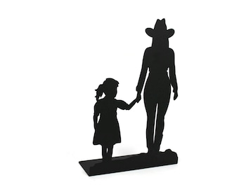 Cowgirl Mom and Daughter Tabletop Metal Decor 14.5 Inches Tall