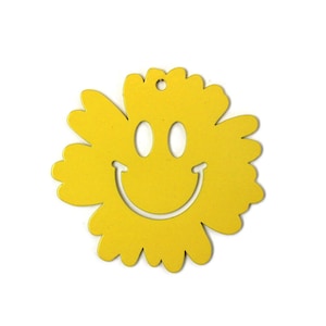 Metal Smiley Face Flower Ornament 3" Wide
