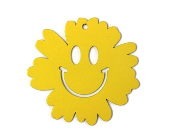 Metal Smiley Face Flower Ornament 3" Wide