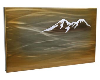 Mountains in Fog Hand Polished and Painted Aluminum Art Panel with LED Lighting 18x30 Inches