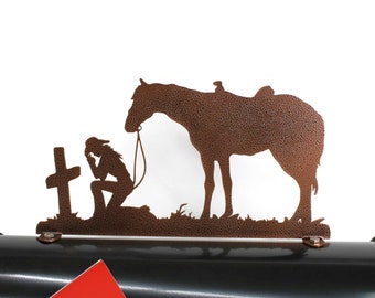 Praying Cowgirl & Horse Metal Mailbox Topper 7.38 Inches Tall - Does Not Include a Mailbox