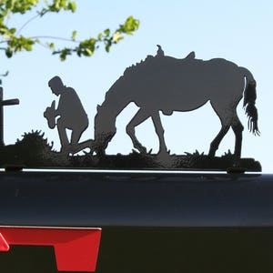 Praying Cowboy Metal Mailbox Topper 7 Inches Tall - Does Not Include a Mailbox