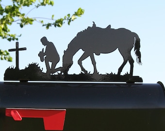 Praying Cowboy Metal Mailbox Topper 7 Inches Tall - Does Not Include a Mailbox