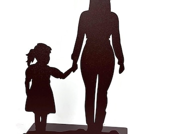Cowgirl Mom and Daughter Tabletop Metal Decor 14.5 Inches Tall