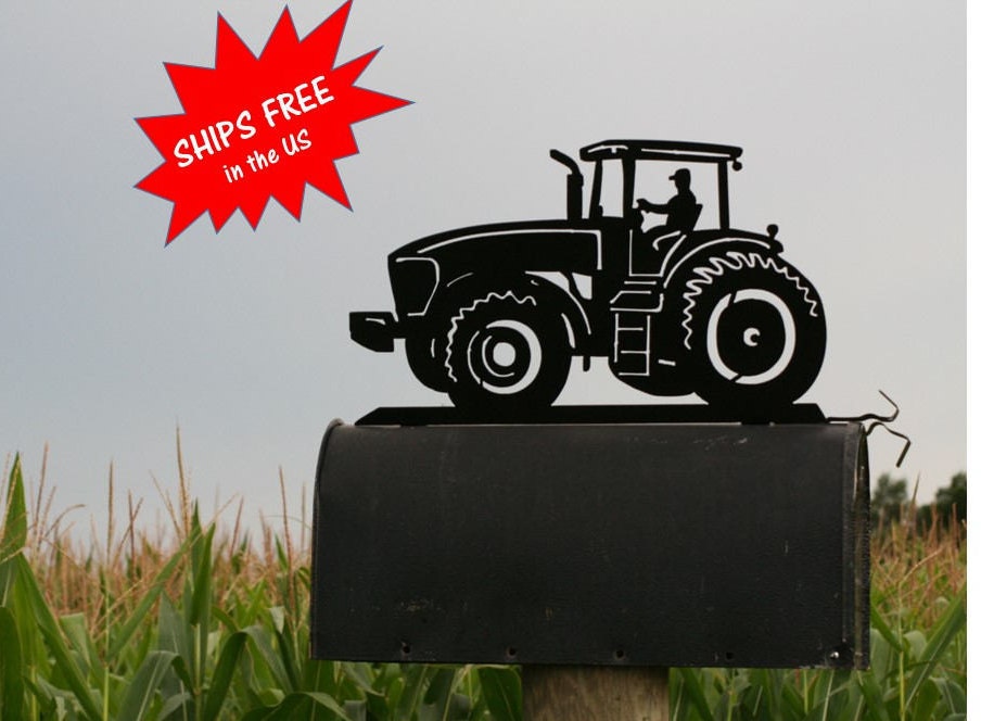Modern Tractor Mailbox Topper, Metal Tractor Mailbox Top, Tractor with