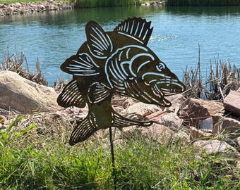 Jumping Walleye Metal Pond Stake 32 Inches Tall