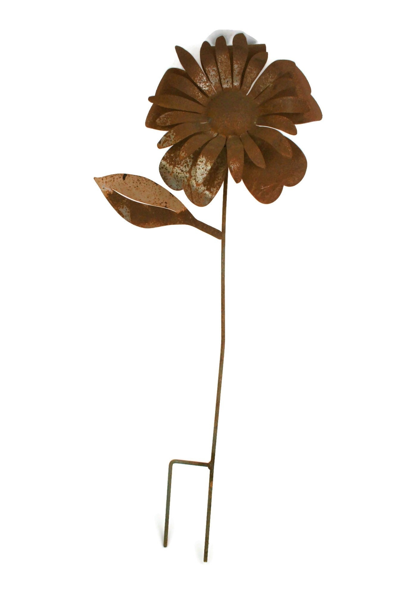 Large Metal Rusty Sunflower Stake Garden Yard Art 34 Inches Tall
