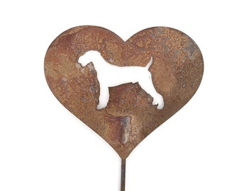 Airedale Dog Metal Heart Pet Memorial Stake 20 to 28 Inches Tall