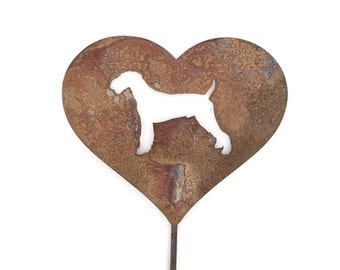 Airedale Dog Metal Heart Pet Memorial Stake 21 to 28 Inches Tall