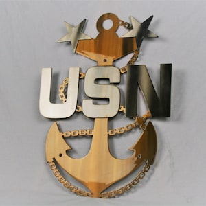 US NAVY Chief Petty Officer Stainless Steel Fouled Anchor Wall Sign 19 Inches Tall Discontinued Design SALE Clearance!