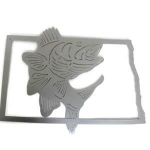 North Dakota Walleye Fishing Metal Wall Art Sign 22 Inches Wide Silver