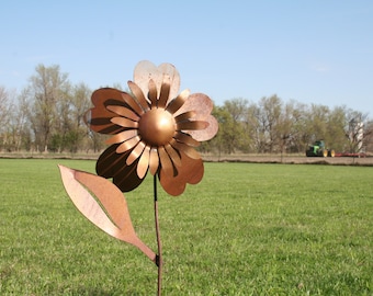 Metal Sunflower Stake Garden Art 34 Inches Tall