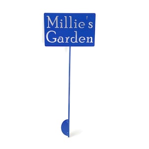 Metal Garden Marker Stake Sign Custom Text 21 to 33 Inches Tall Blue