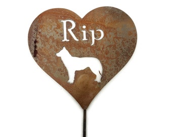 Metal Grave Marker Garden Sign Stake Heart Shape with Dog 20 to 33 Inches Tall