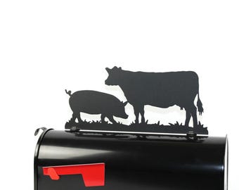 Cow and Pig Metal Mailbox Topper 6.75 Inches Tall - Does Not Include a Mailbox
