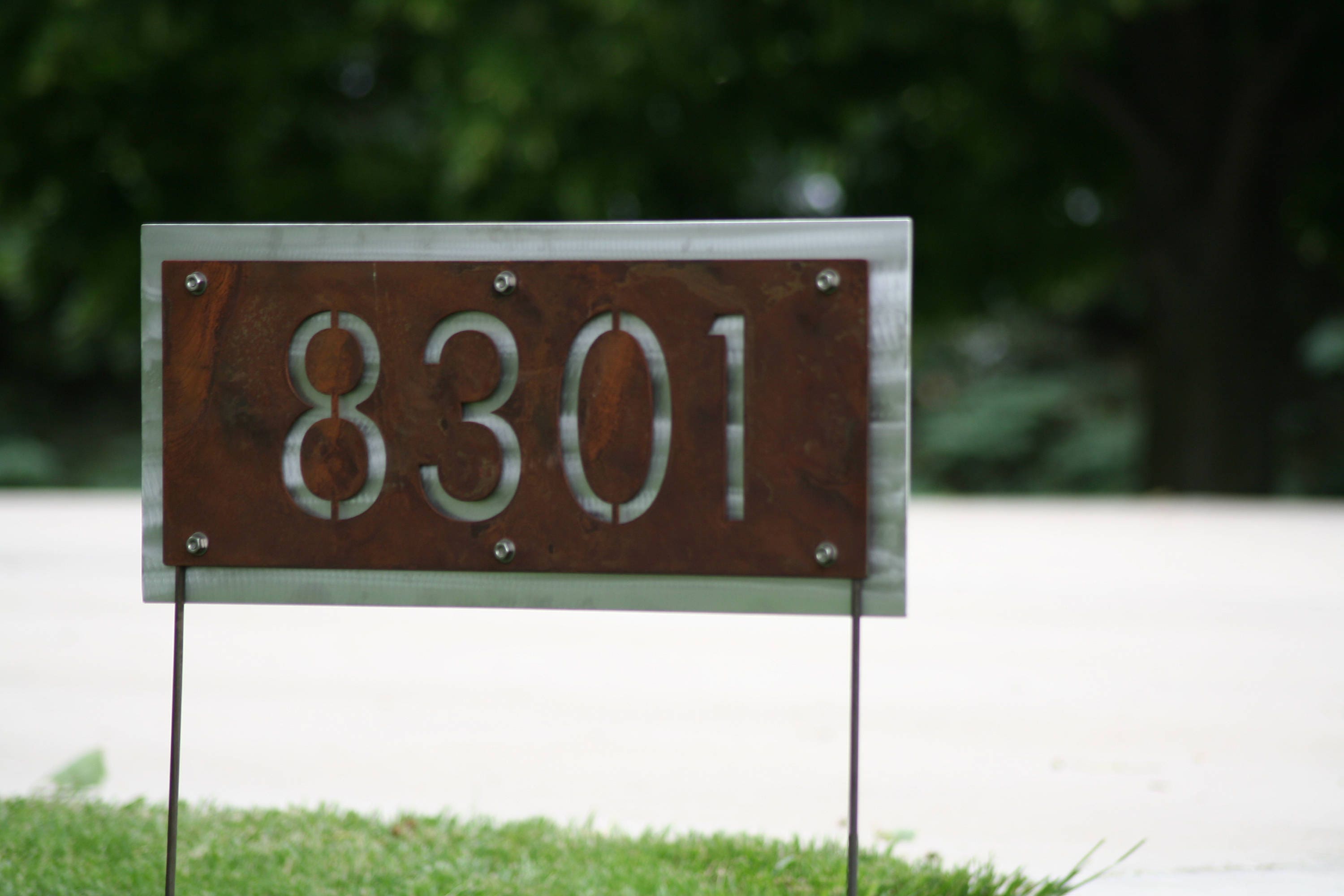Rustic Metal Address Number Sign, House Number on Yard Stake, Address