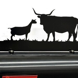 Longhorn Cow and Goat Customized Metal Mailbox Topper 8.35 Inches Tall - Does Not Include a Mailbox Semi-Gloss Black