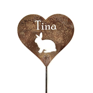 Metal Pet Memorial Grave Marker Garden Sign Stake Heart Shape with Bunny 23 to 48 Inches Tall