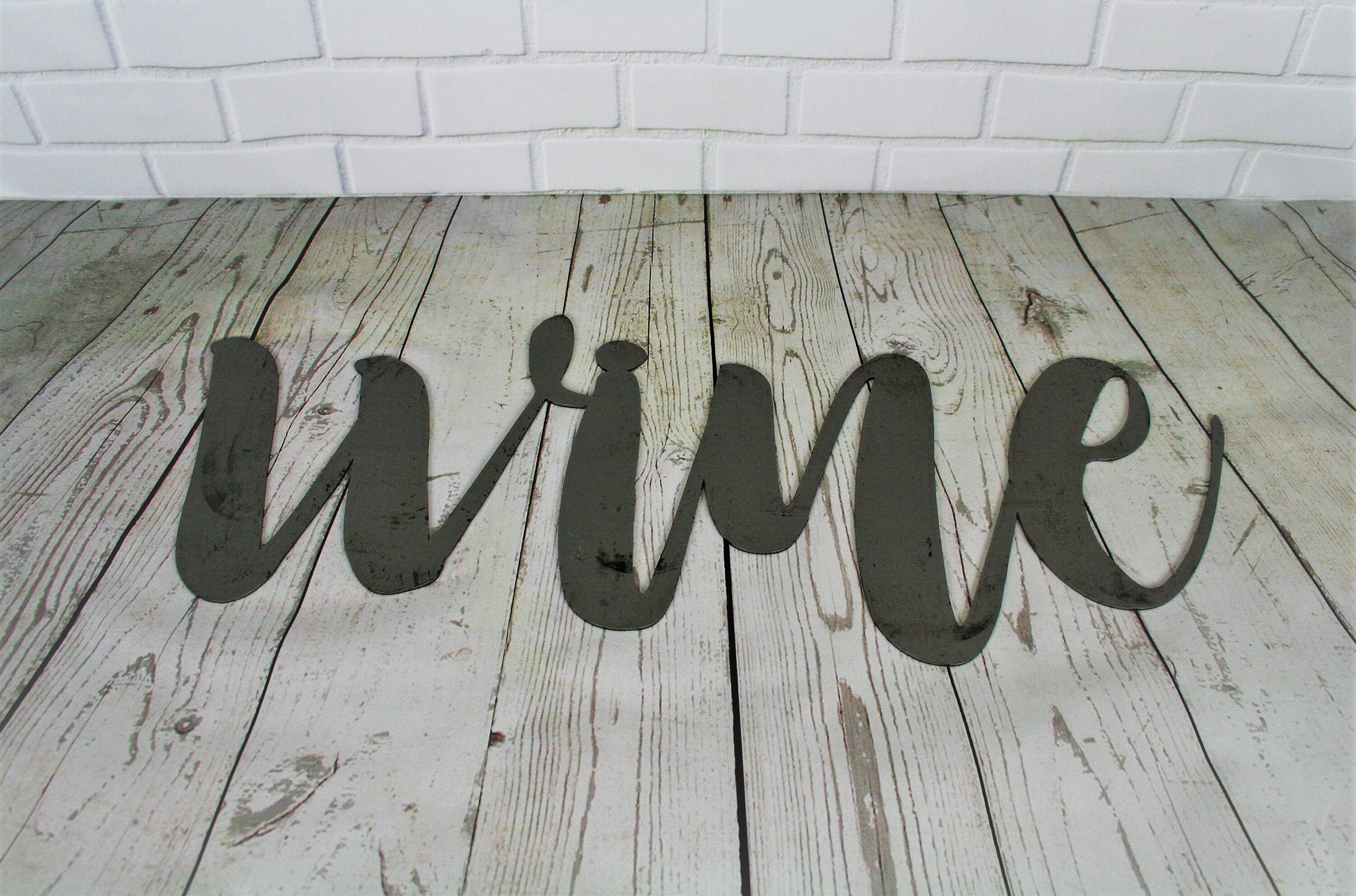 wine script, wine metal sign, metal word art, steel word art, steel