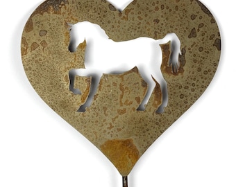 Horse Metal Heart Memorial Stake 20 to 28 Inches Tall