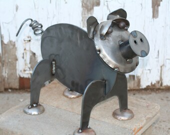 Mini Pig Steel Welded Statue for Yard and Garden 15.25 Inches Tall and 18.25 Inches Long