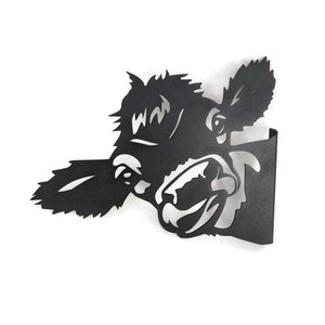 Peek a Boo Moo Moo Cow Metal Sign 9.5 Inches Tall Matte Black