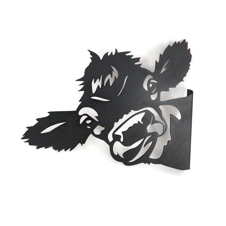 Peek a Boo Moo Moo Cow Metal Sign 9.5 Inches Tall Matte Black