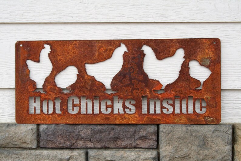 rustic metal chicken coop sign hot chicks inside chicken