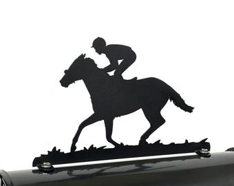 Race Horse and Jockey Metal Mailbox Topper 8.5 Inches Tall - Does Not Include a Mailbox