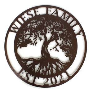 Tree of Life Metal Family Name Sign 16 to 24 Inches in Diameter