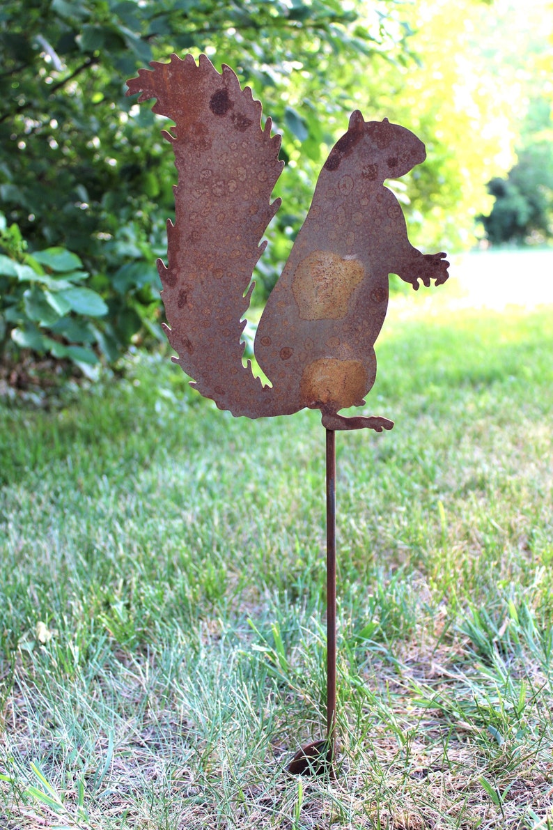 Squirrel Metal Garden Stake 23 to 33 Inches Tall image 1