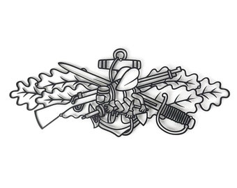 US Navy Seabee Service Pin Powder Coated Metal Wall Art 22 Inches Wide - Officially Licensed Seller