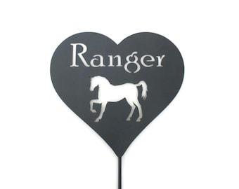 Metal Heart Pet Memorial Garden Stake: Horse Grave Marker