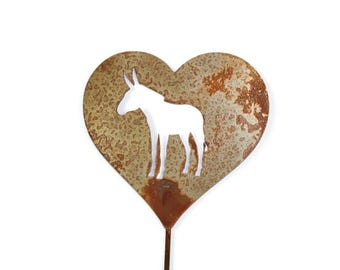 Donkey Metal Heart Pet Memorial Stake 20 to 28 Inches Tall