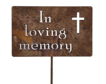 In loving memory Metal Garden Stake Grave Marker Memorial Cross Sign 23 to 33 Inches Tall