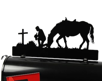 Praying Cowboy Custom Metal Mailbox Topper 17 Inches Wide - Does Not Include a Mailbox