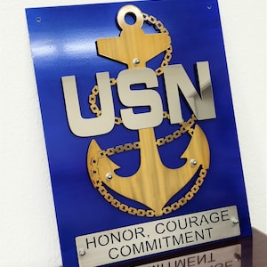 US NAVY Chief Petty Officer Stainless Steel Fouled Anchor Personalized Sign 23 Inches Tall - Officially Licensed Seller