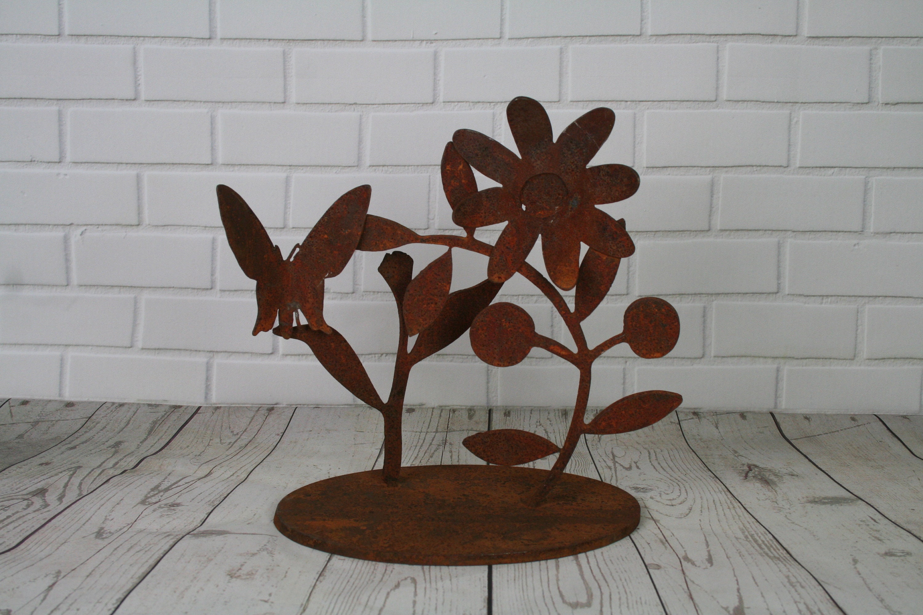 Rustic Standing Flower Sculpture, Floral Statue, 3D Welded Flowers