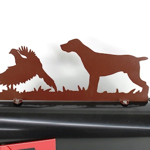 German Shorthair Pointer and Pheasant Hunting Dog Metal Mailbox Topper 7.5 Inches Tall - Does Not Include a Mailbox