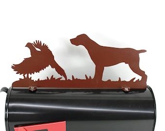 German Shorthair Pointer and Pheasant Hunting Dog Metal Powder Coated Mailbox Topper 7.5 Inches Tall -- Does Not Include a Mailbox