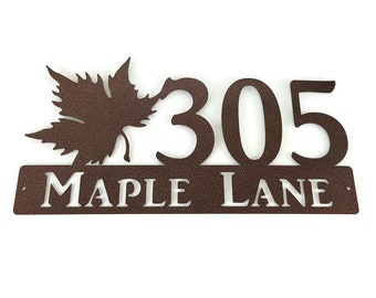 Maple Leaf Tree Outdoor Style Metal House Number Address Name Sign 19x10 Inches