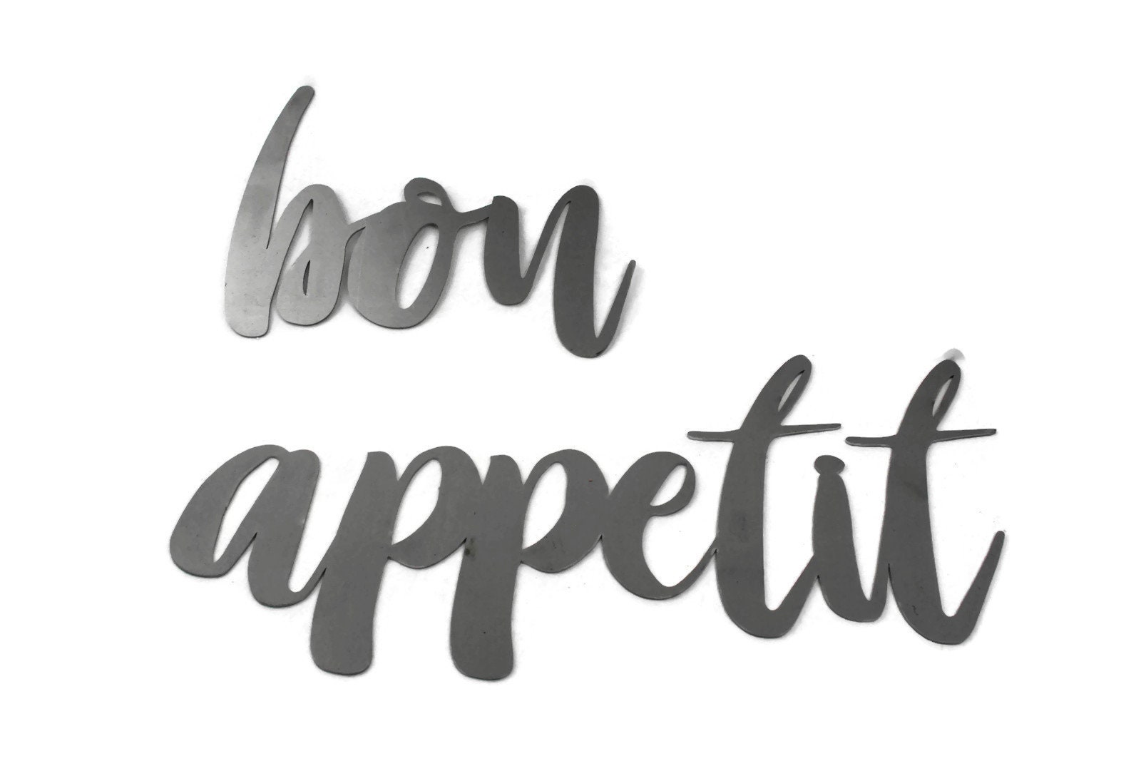 bon appetit script, kitchen metal sign, metal word art, steel word art