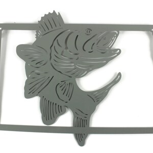 North Dakota Walleye Fishing Metal Wall Art Sign 22 Inches Wide Gray